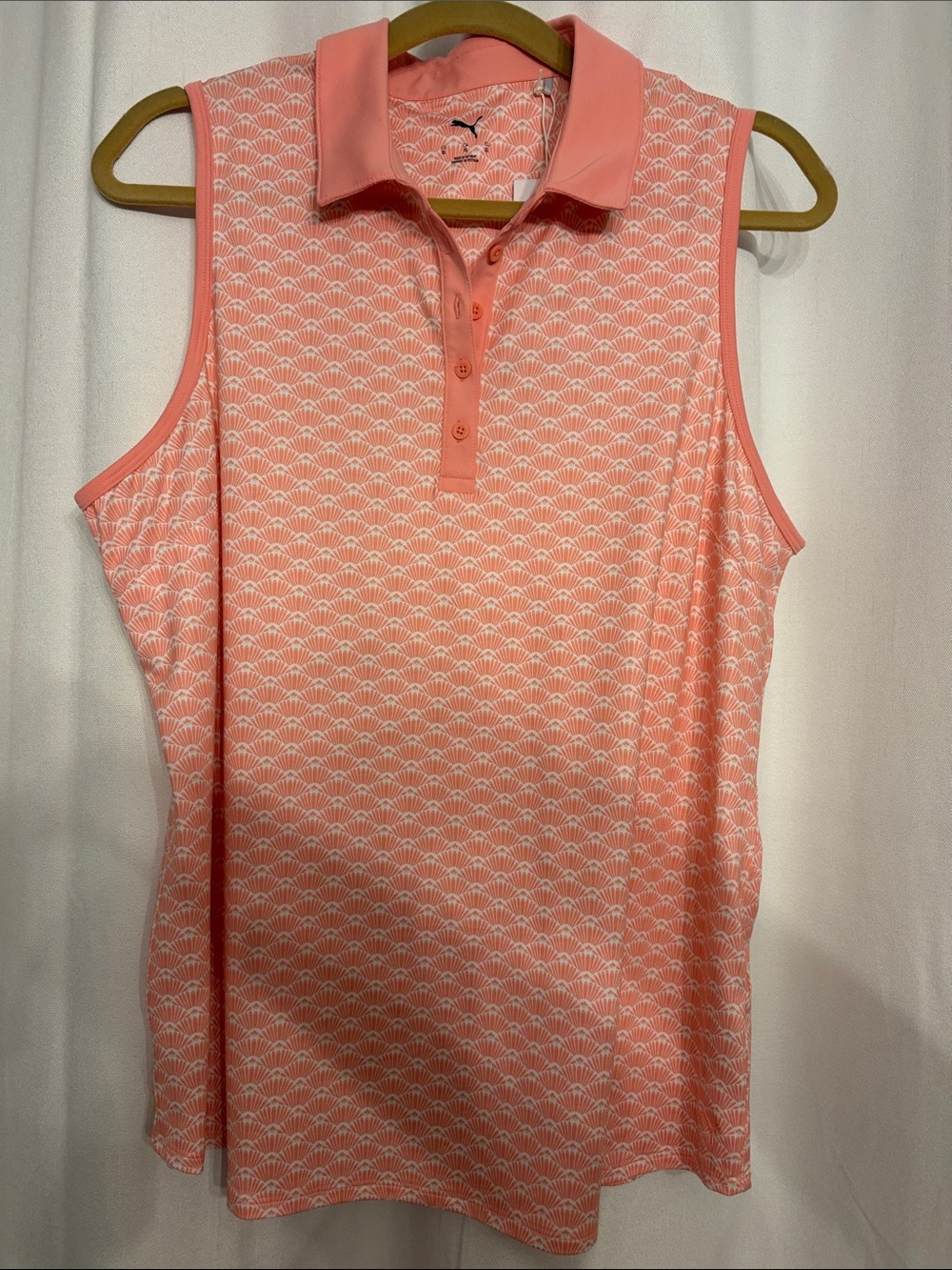 Puma Coral Pink Sleeveless Polo Tank with White Graphic Pattern